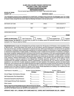 Texas Single Family MRB Program Mortgagor Affidavit
