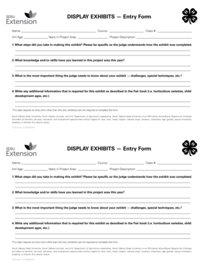 4-H Display Exhibits Entry Form
