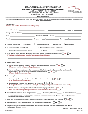 Real Estate Professional Liability Insurance Application