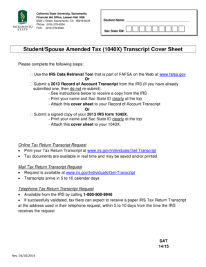 Student/Spouse Amended Tax Transcript Cover Sheet