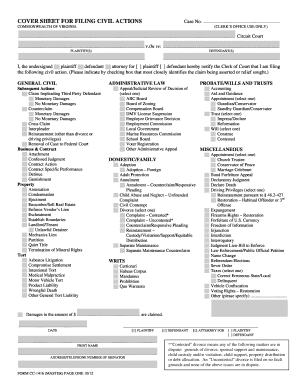 Virginia Civil Action Cover Sheet