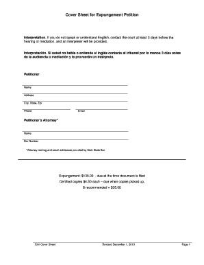 Utah Expungement Petition Cover Sheet