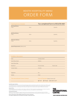 The International Centre Catering Order Form