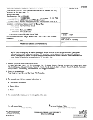 California Proposed Order Cover Sheet