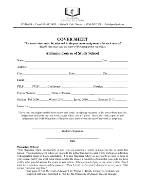 Alabama Course of Study School Cover Sheet