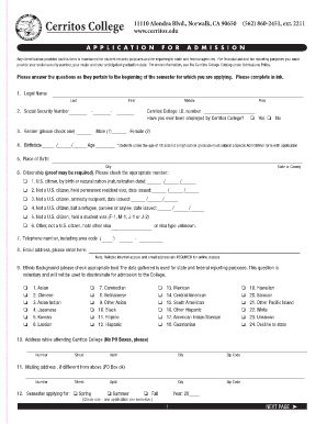 Cerritos College Admission Application