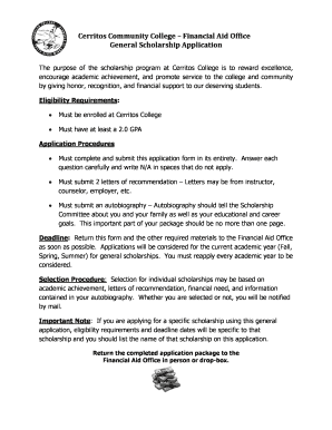 Cerritos College General Scholarship Application