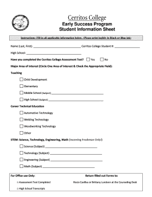 Student Information Sheet Template from www.pdffiller.com