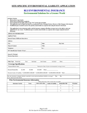 RLI Site Specific Environmental Liability Application
