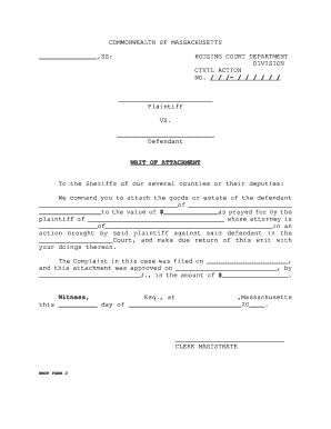 Massachusetts Writ of Attachment