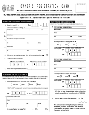 New York City Finance Owner Registration Card
