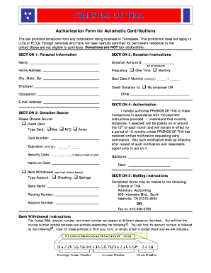 Authorization Form for Automatic Contributions