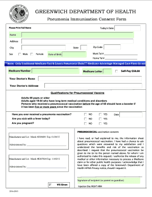 Pneumonia Immunization Consent Form