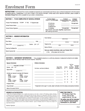Saskatchewan Teacher Enrolment Form