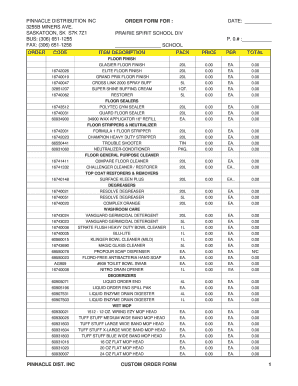 Pinnacle Distribution Inc Order Form