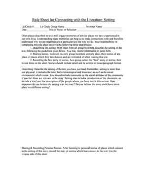 Literature Connection Role Sheet