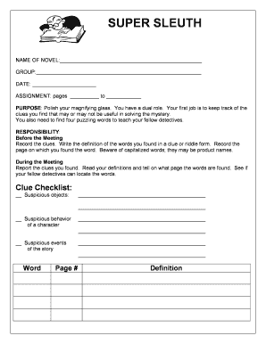 Super Sleuth Novel Assignment Form