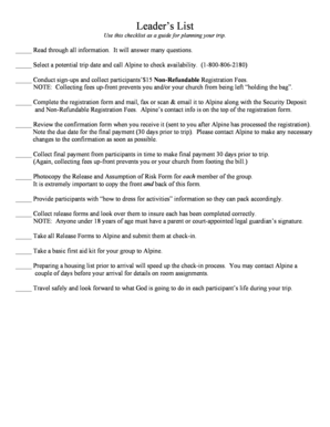 Alpine Trip Planning Checklist