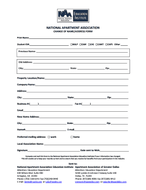 National Apartment Association Change of Name/Address Form