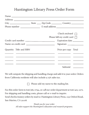 Huntington Library Press Order Form