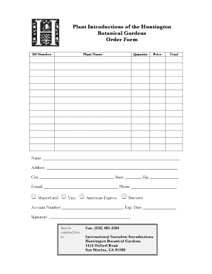 Huntington Botanical Gardens Plant Order Form