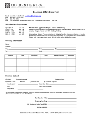 Huntington Library Bookstore Order Form