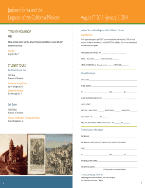 California Missions Teacher Workshop Registration Form