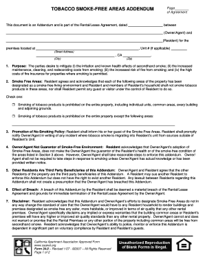 Tobacco Smoke-Free Areas Addendum
