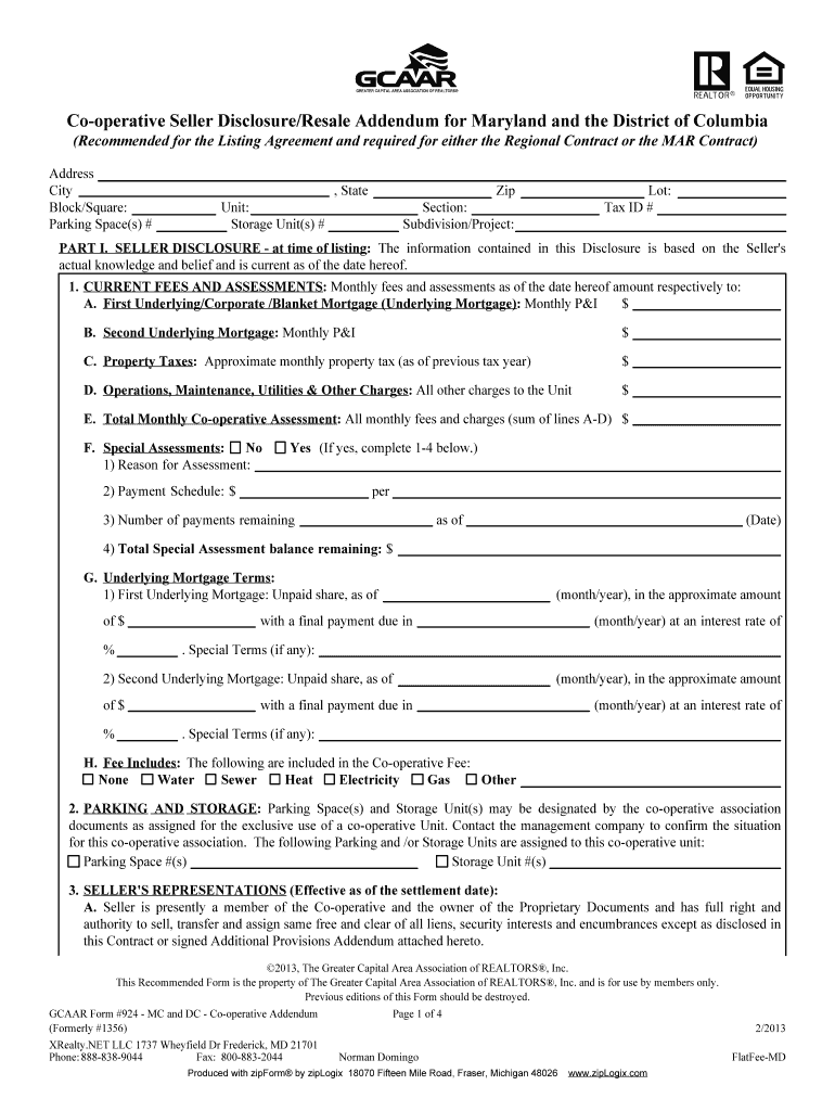 Co-operative Resale DisclosureAddendum for MD & DC - 213.pdf Preview on Page 1