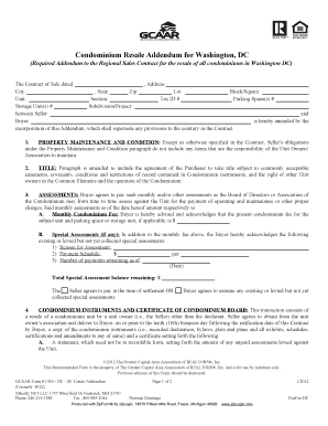 Condominium Resale Addendum for Washington DC