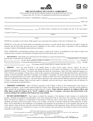 Pre-Settlement Occupancy Agreement