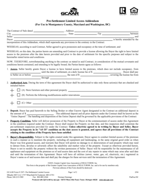 Pre-Settlement Limited Access Addendum