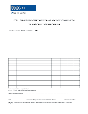 ECTS Transcript of Records