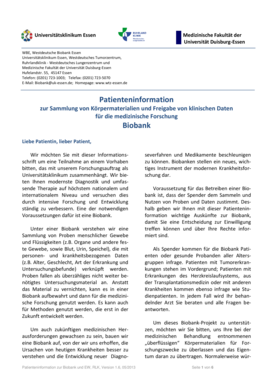 Patienteninformation zur Biobank