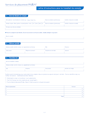 Lettre d'instructions pour le transfert de compte