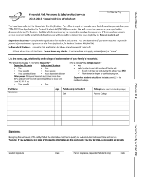 2014-2015 Household Size Worksheet