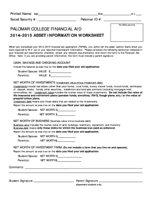 2014-2015 Asset Information Worksheet