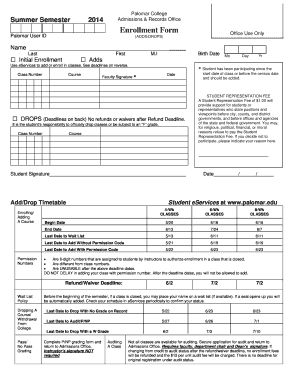 Palomar College Summer Semester Enrollment Form
