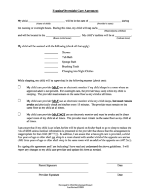 Evening Overnight Care Agreement