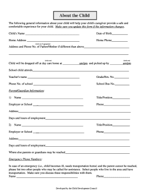 Child Care Information Form