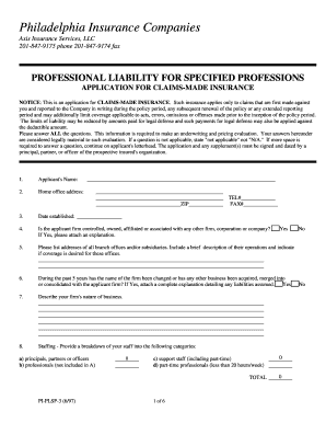 Professional Liability Insurance Application