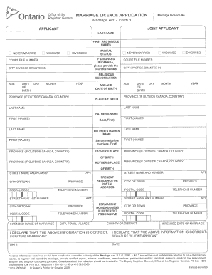 Ontario Marriage Licence Application
