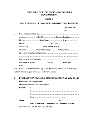 Kenya Livestock Import/Export Application Form