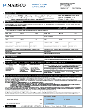 Marsco Investment Corporation New Account Application