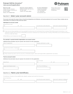 Putnam 529 for America New Account Application