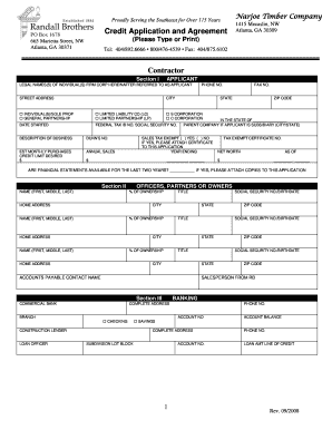 Narjoe Timber Credit Application and Agreement