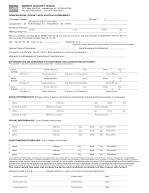 Confidential Credit Application Agreement