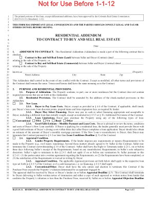 Residential Addendum to Contract to Buy and Sell Real Estate