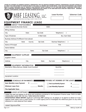 Equipment Finance Lease Agreement