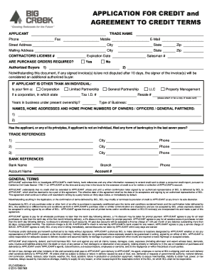 California Credit Application and Agreement